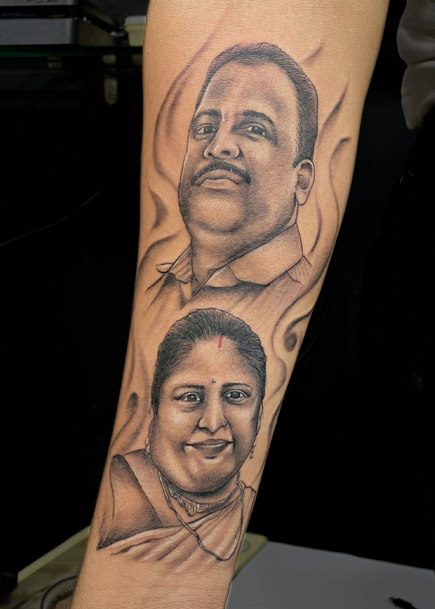 mom dad potrait tattoo